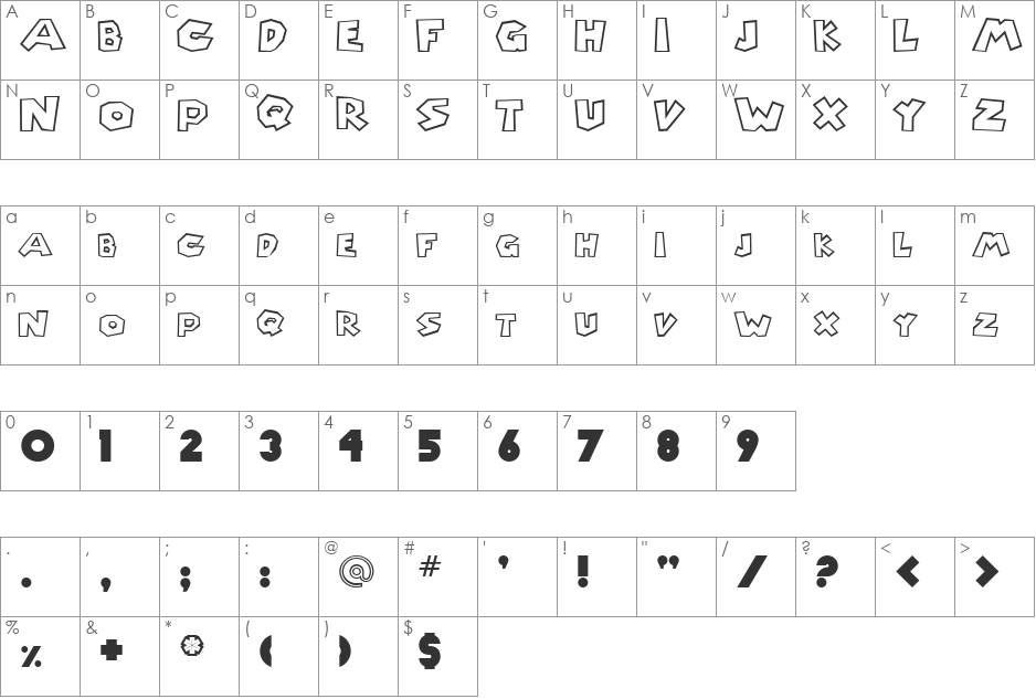 Traffic font character map preview