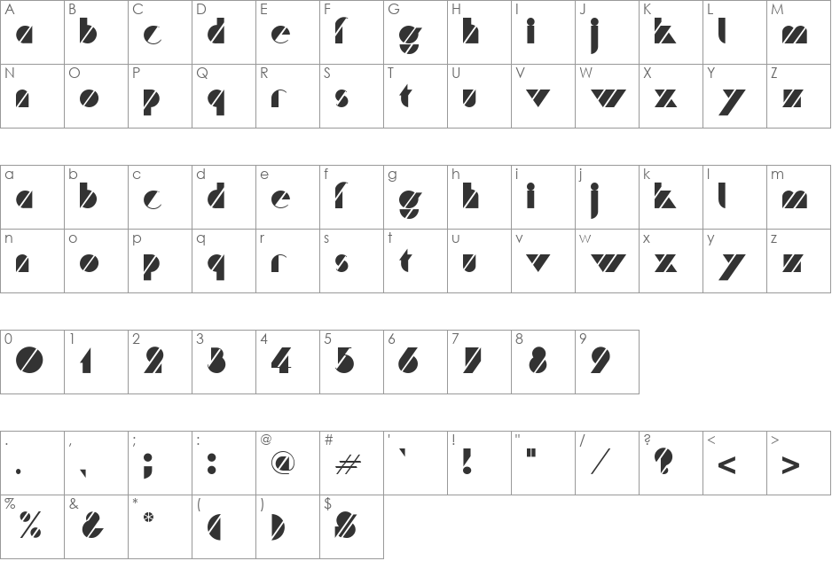 Traffic font character map preview