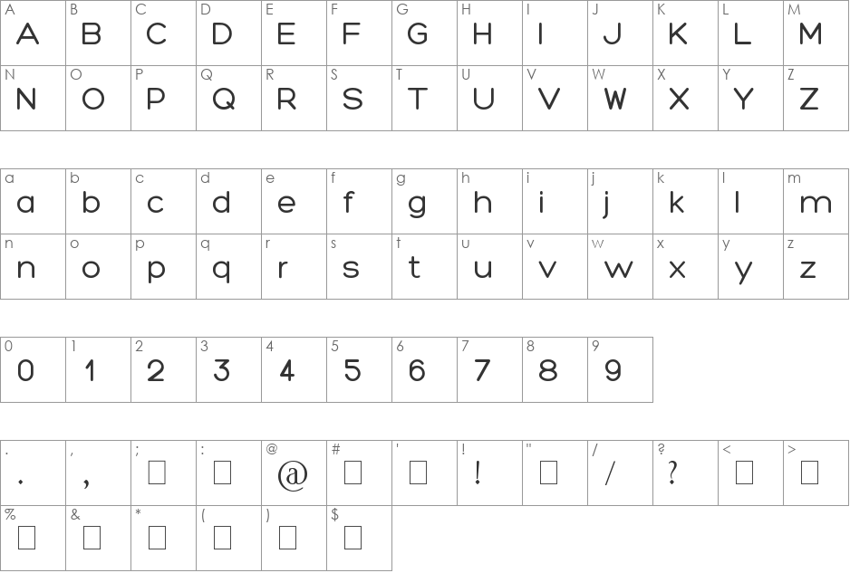 Traffolight font character map preview