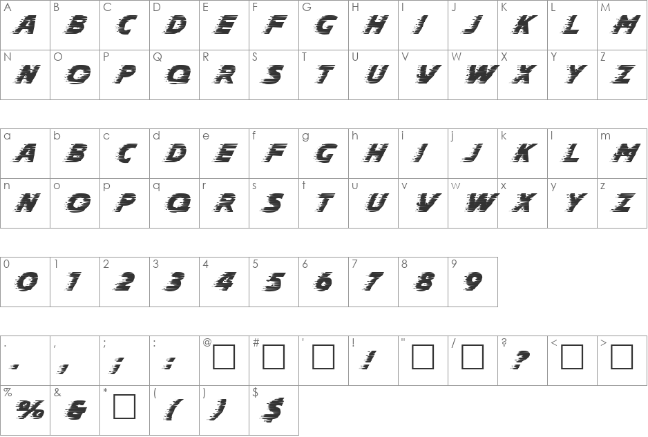 TRAG font character map preview