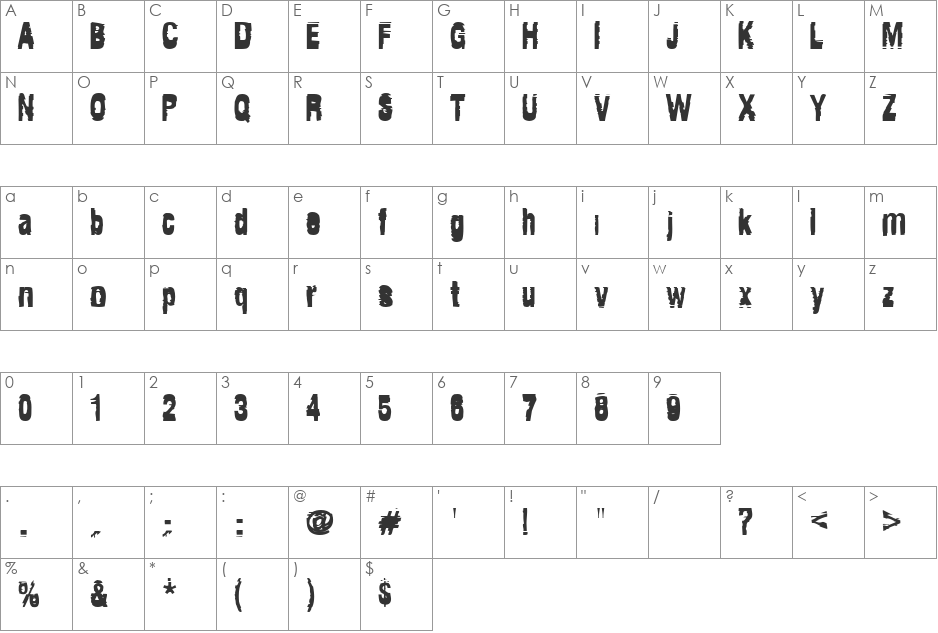 Tragedia font character map preview