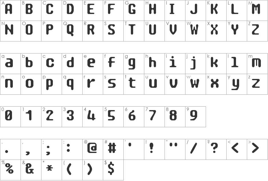TRAGIC BRK font character map preview