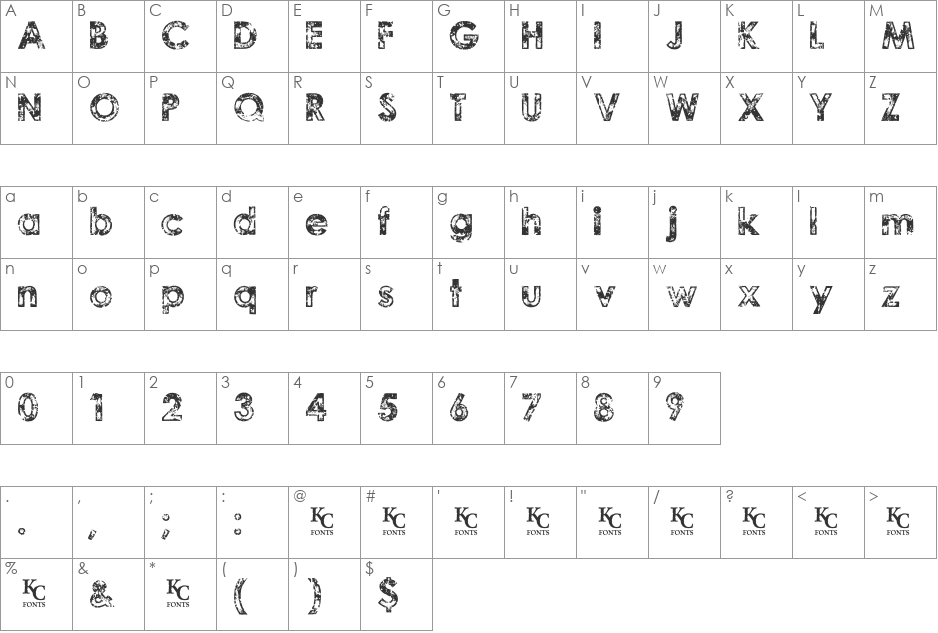 Tragic Vision font character map preview