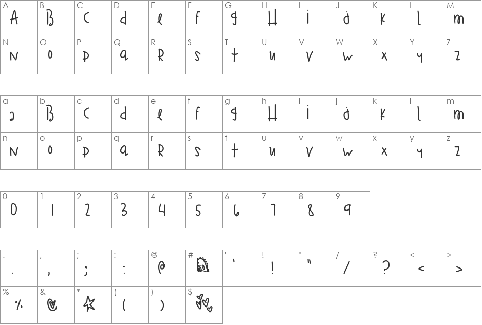 TragicKingdom font character map preview