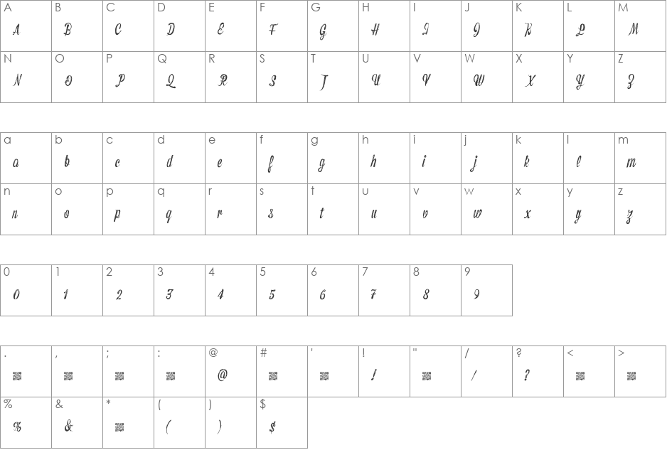 TragicPrequel font character map preview