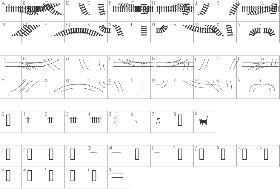 TrainTracksCurves font character map preview