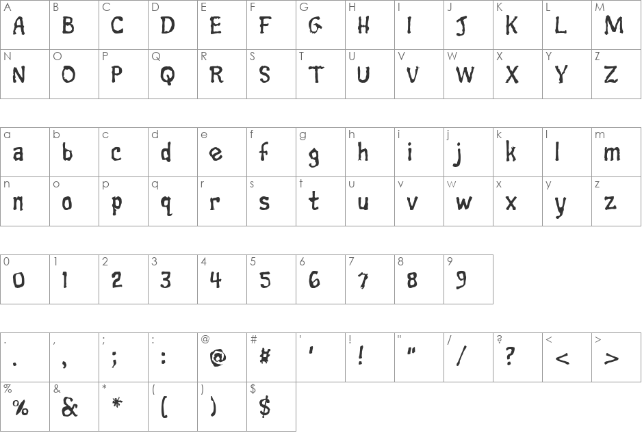 Trainwreck font character map preview