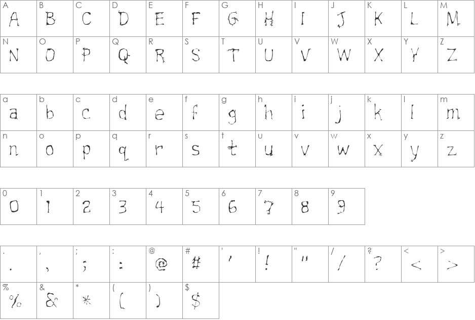 TrainwreckLite font character map preview