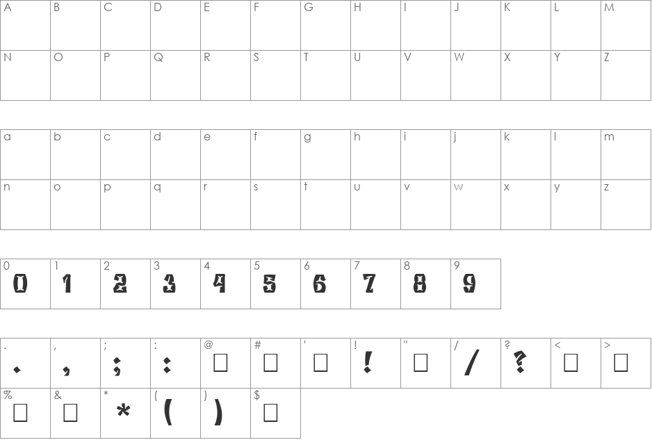 Beresta font character map preview
