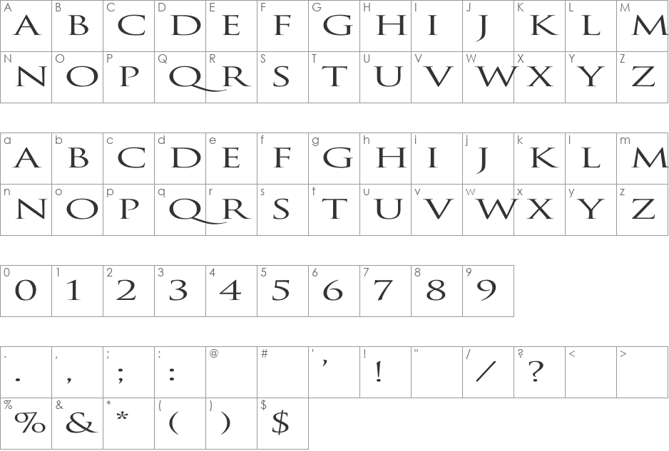 Trajan-Normal Ex font character map preview