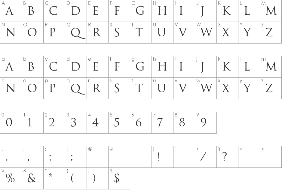 Trajan-Regular font character map preview