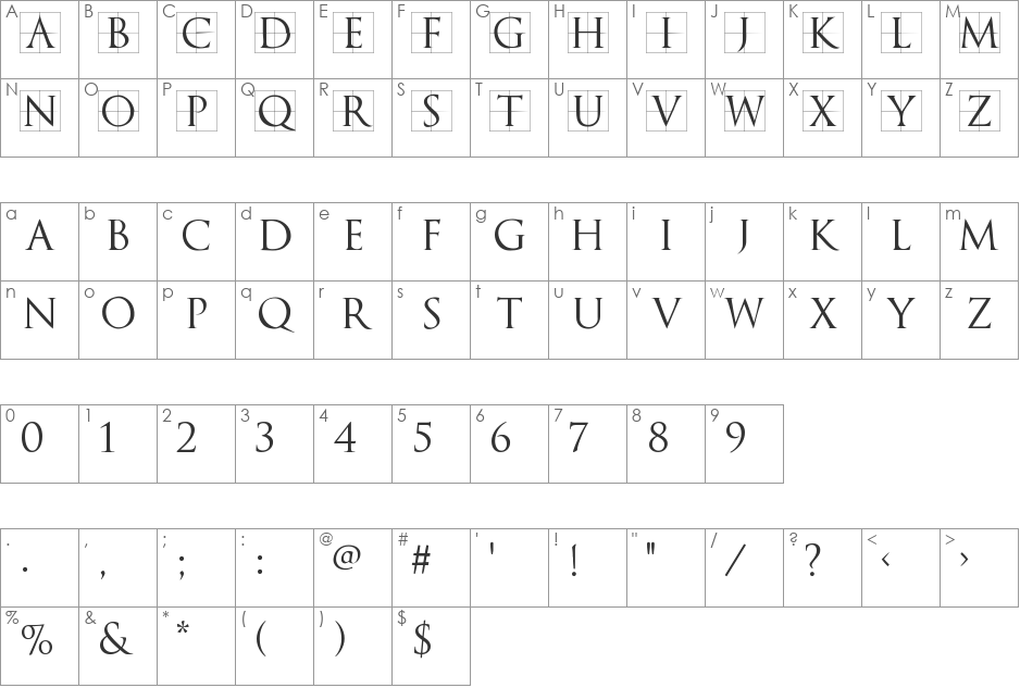TrajanusBricks font character map preview