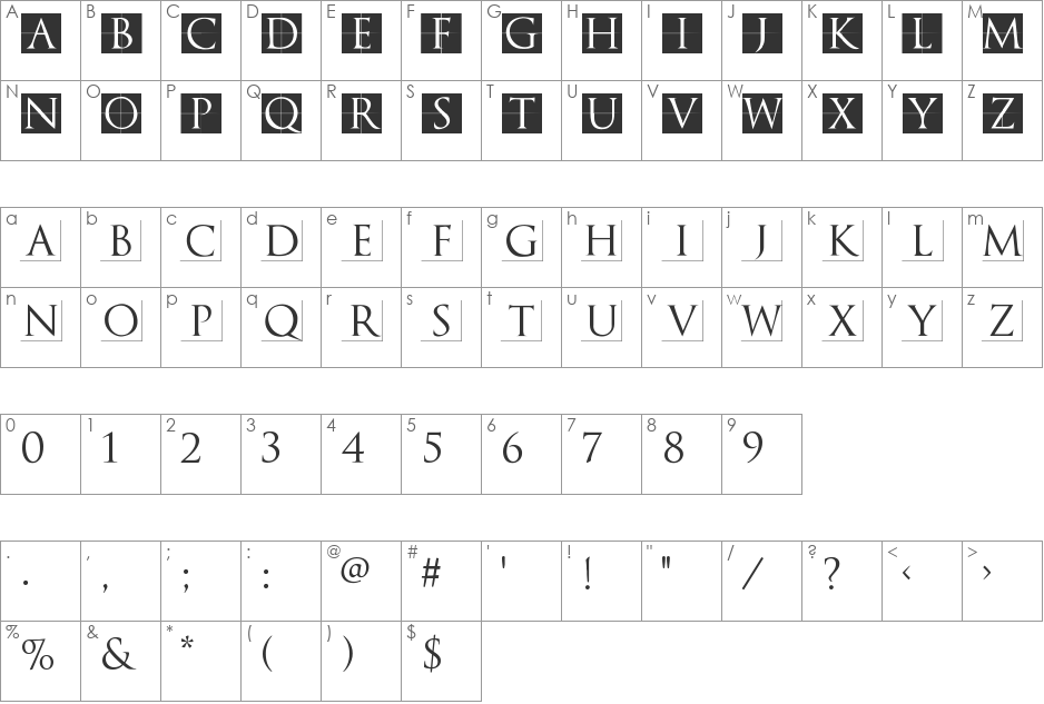 TrajanusBriX-Invers font character map preview