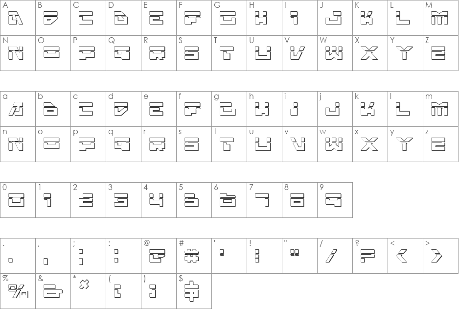 Trajia Laser 3D font character map preview