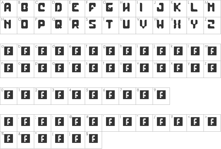 Berg font character map preview