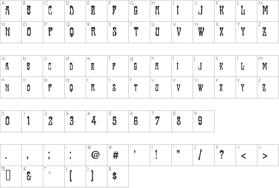 Traktir-Modern font character map preview