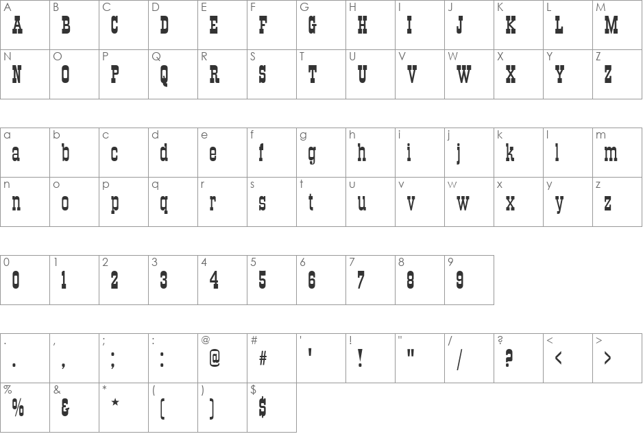 TraktirC font character map preview