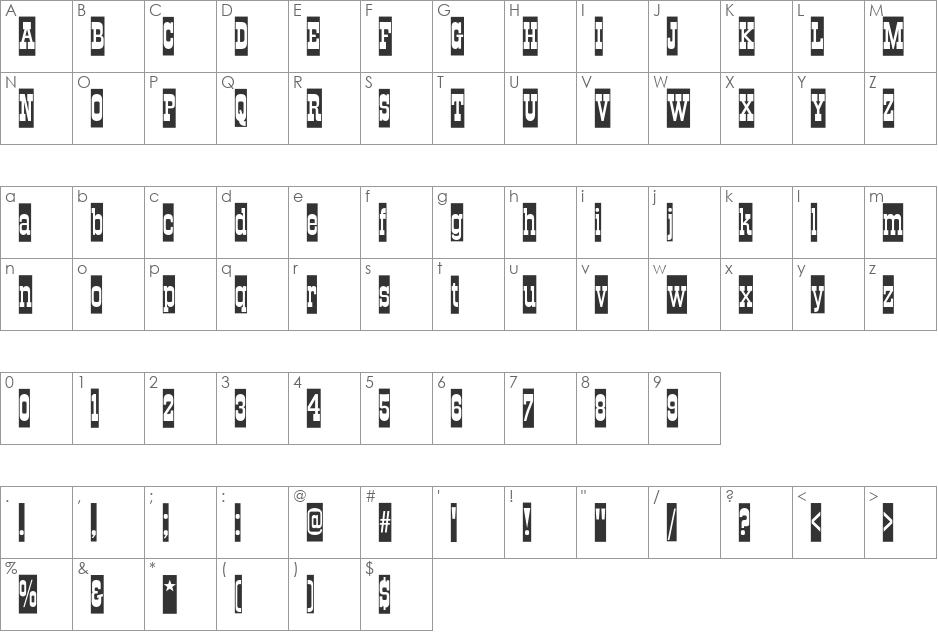 TraktirCameo font character map preview