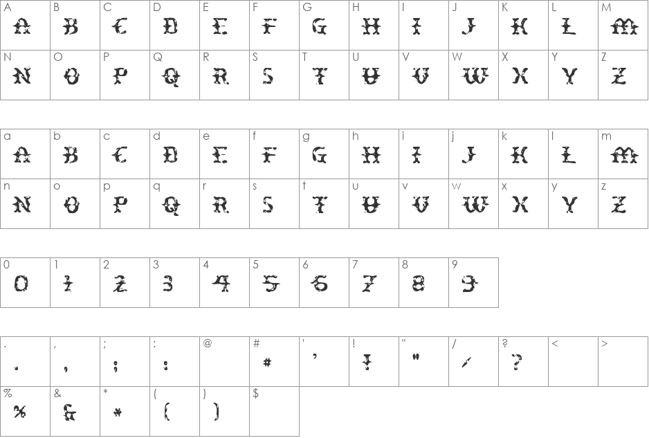 Tram Run font character map preview