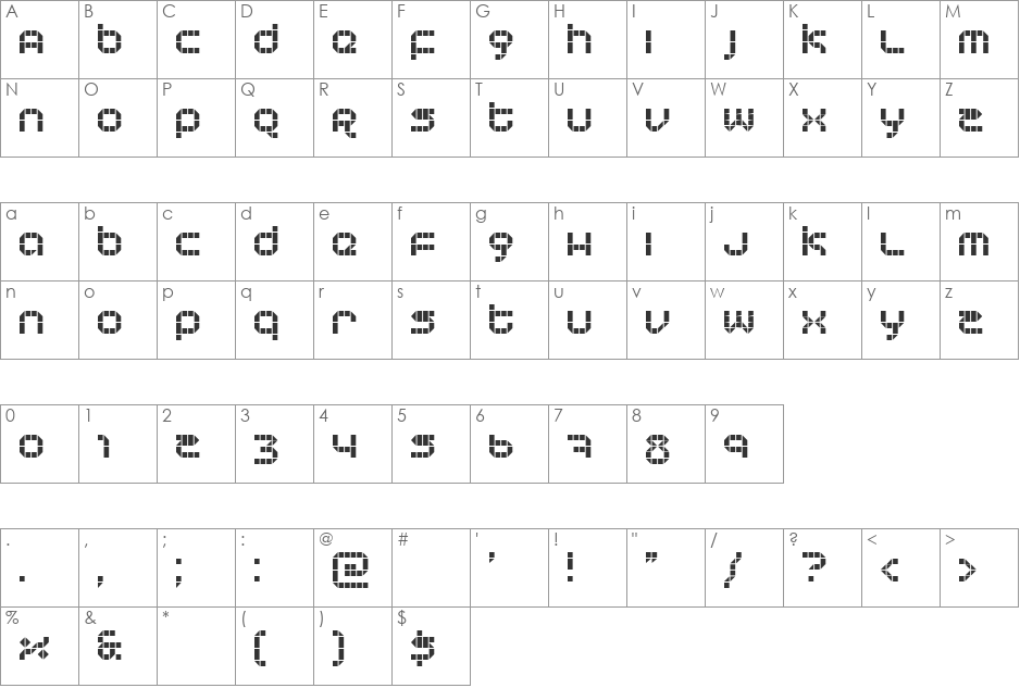 Tranceform font character map preview