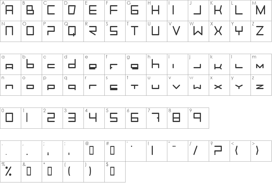 Trancemission font character map preview