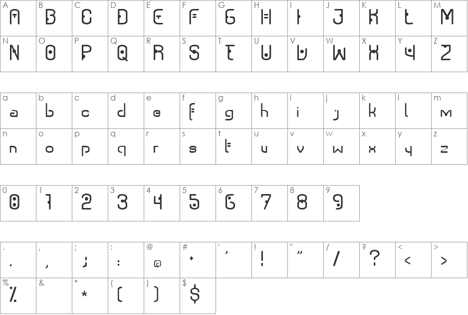 Trancet font character map preview
