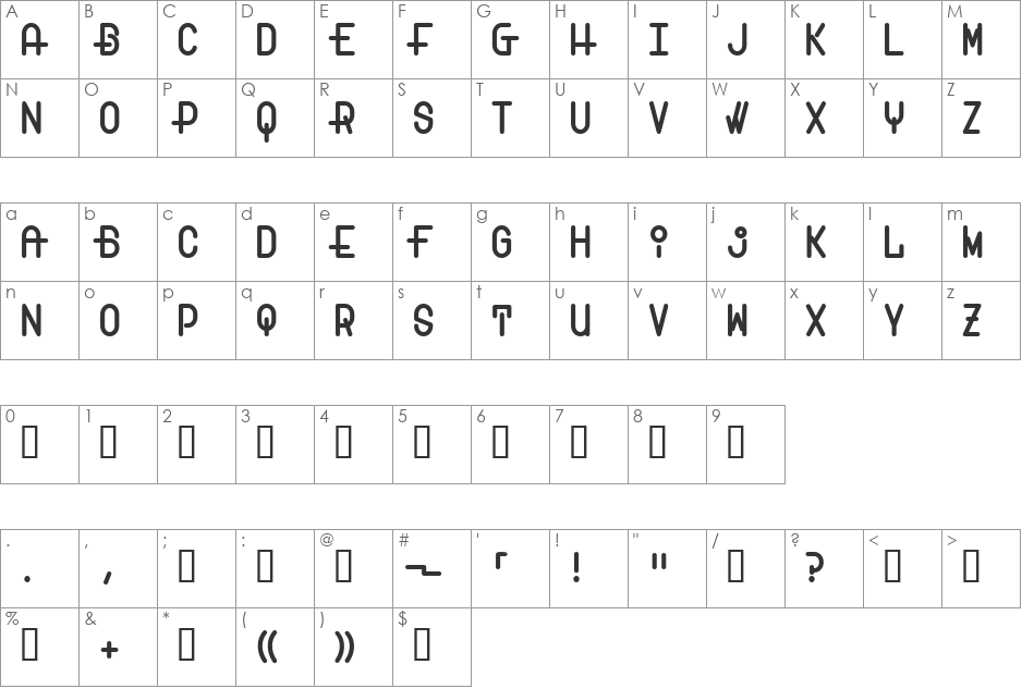 Transam font character map preview