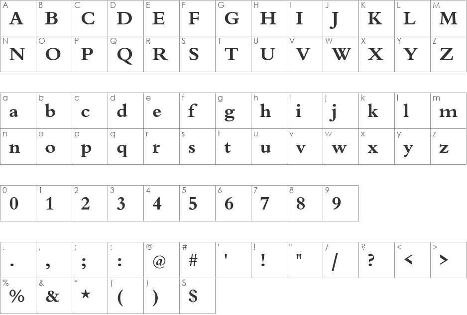 Bergamo Std font character map preview