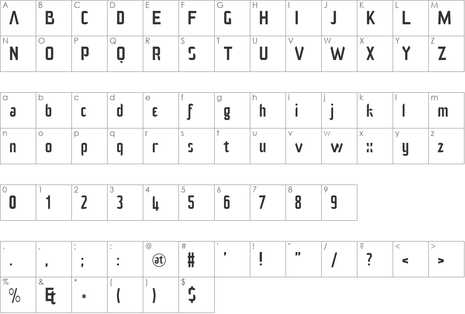 TranscendsGames font character map preview