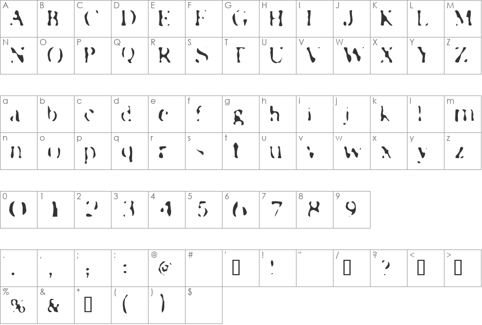 Transfer51 font character map preview