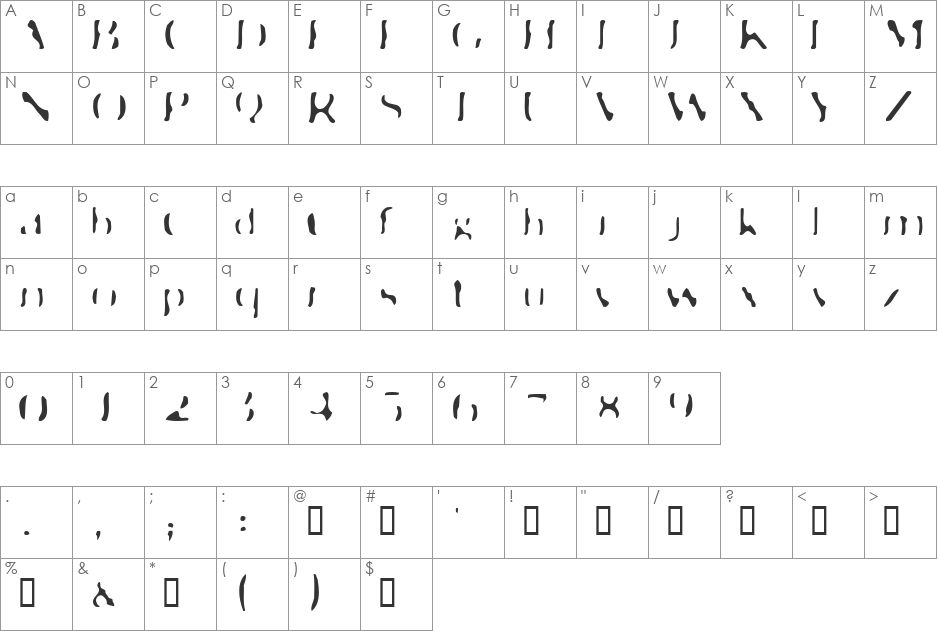 Transfer51 font character map preview