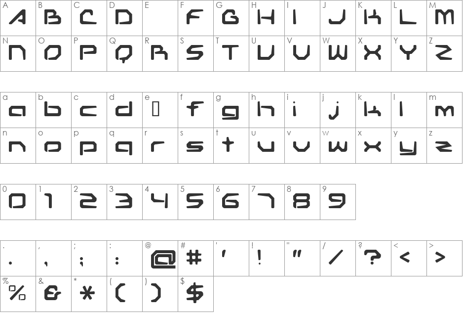 Transformer font character map preview