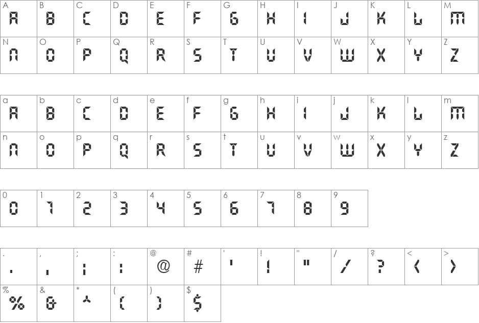 Transistor font character map preview