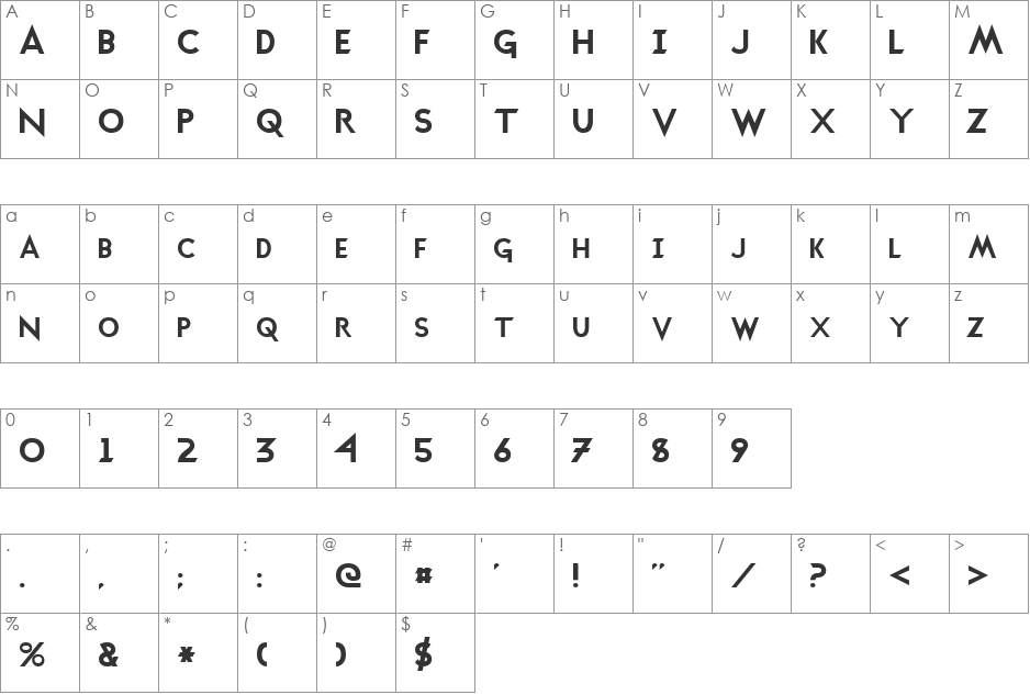 Transmetals font character map preview
