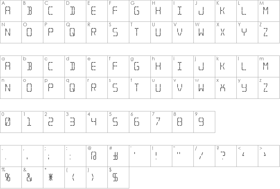 Transponder AOE font character map preview