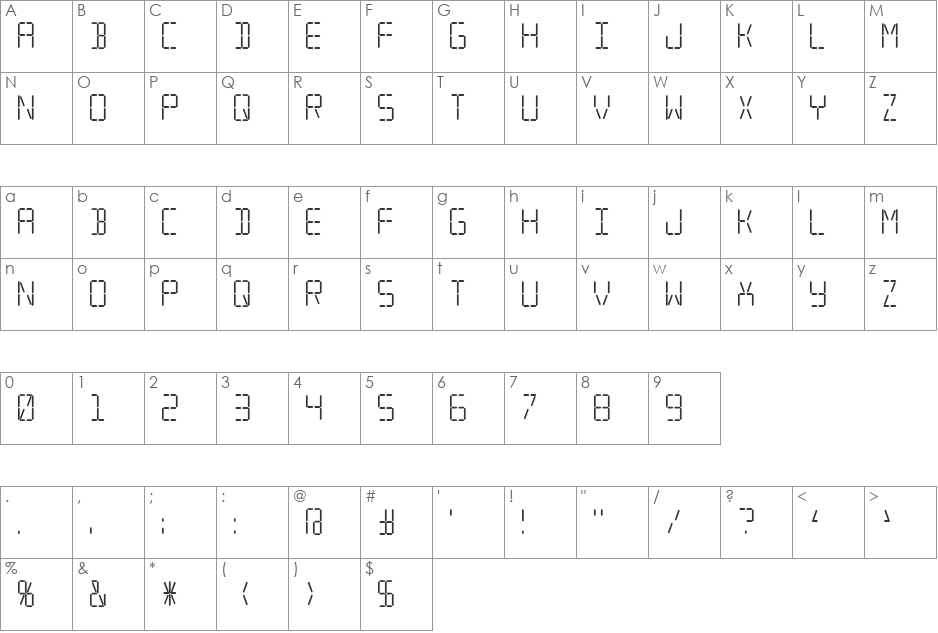 Transponder AOE font character map preview