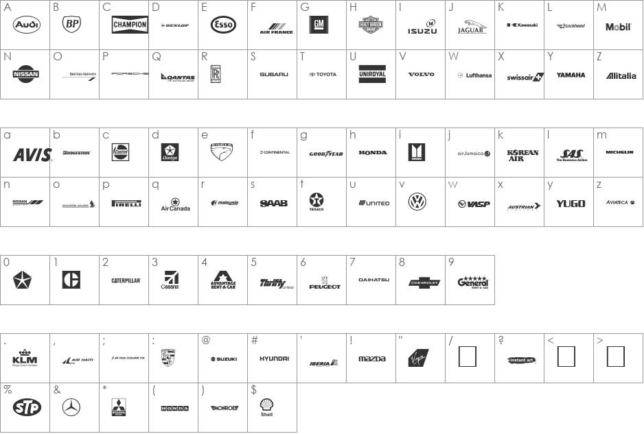 Transport font character map preview