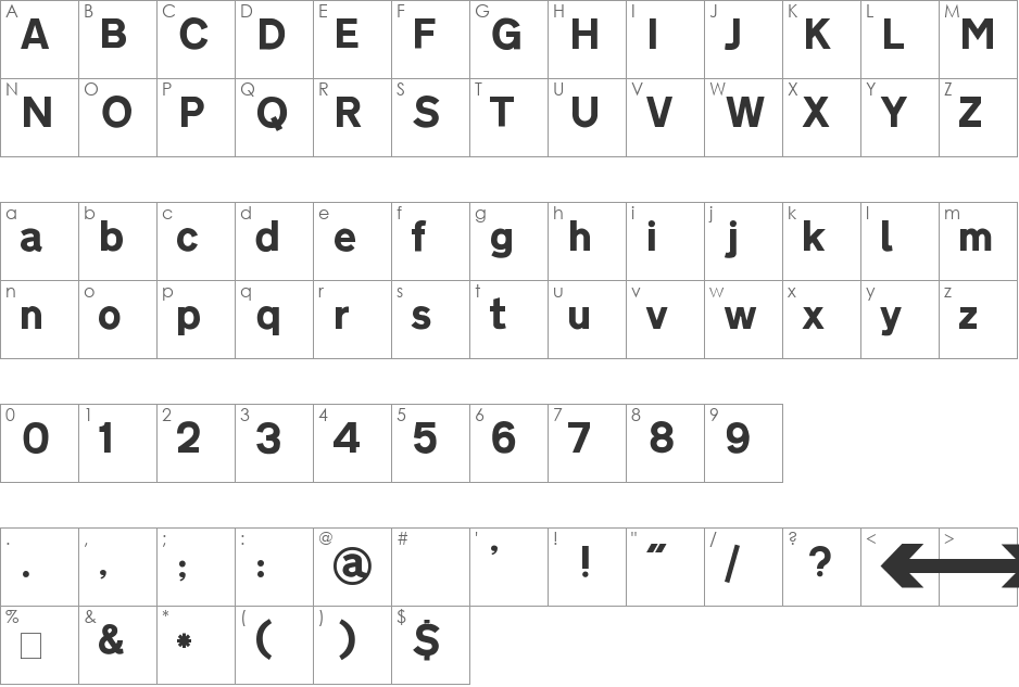Transport font character map preview