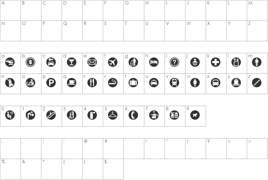 TransportationWhite font character map preview