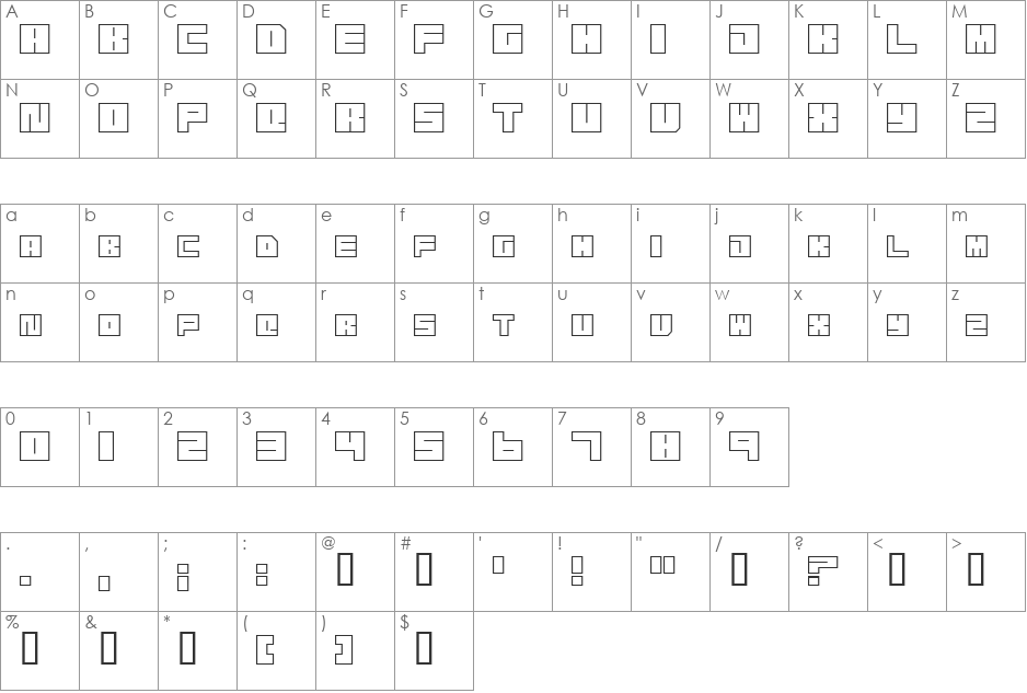 Transuranium font character map preview