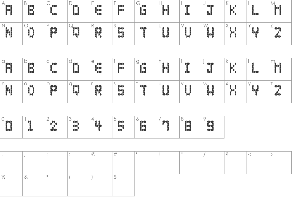 Trap/Zoids font character map preview