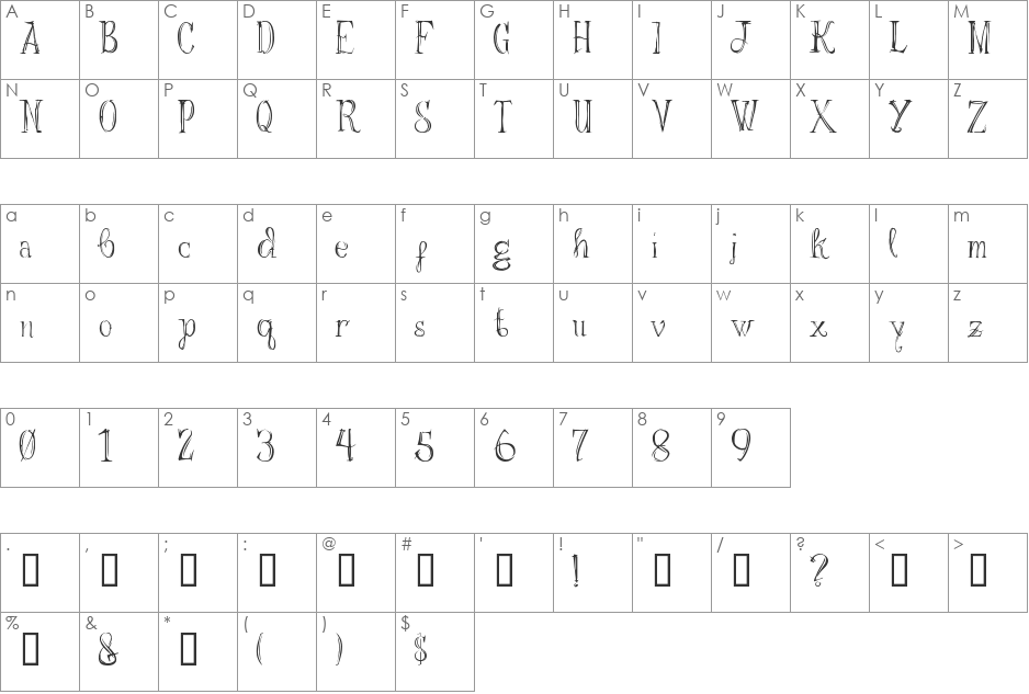 Trapeze font character map preview