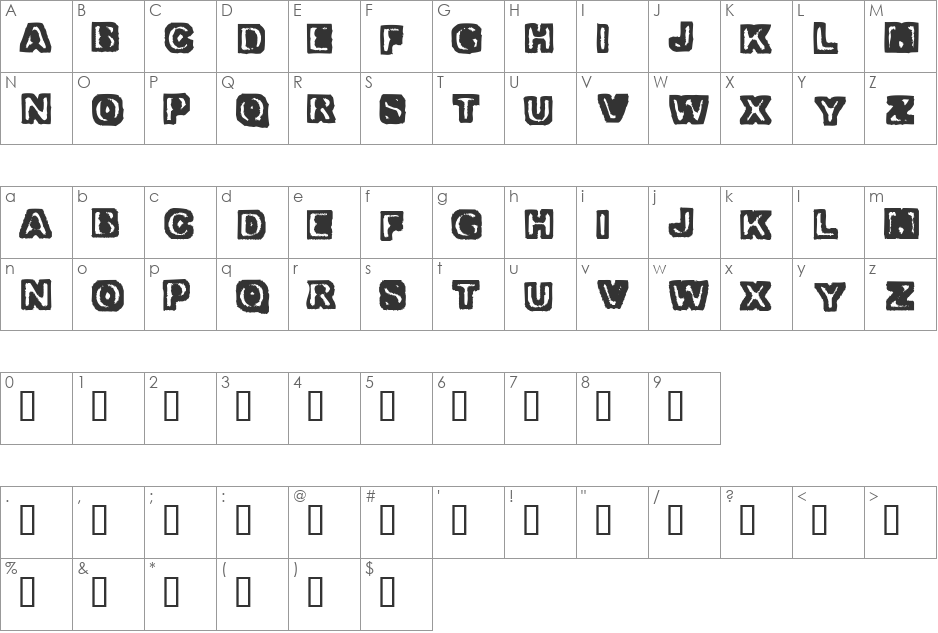 Trapped font character map preview