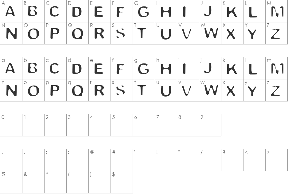 Trapped font character map preview