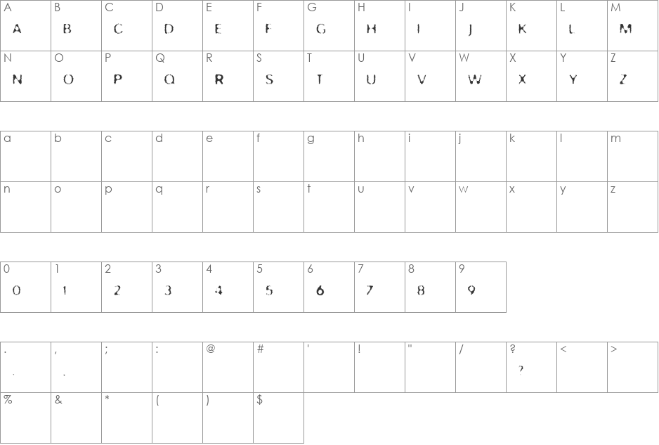 TRASH font character map preview