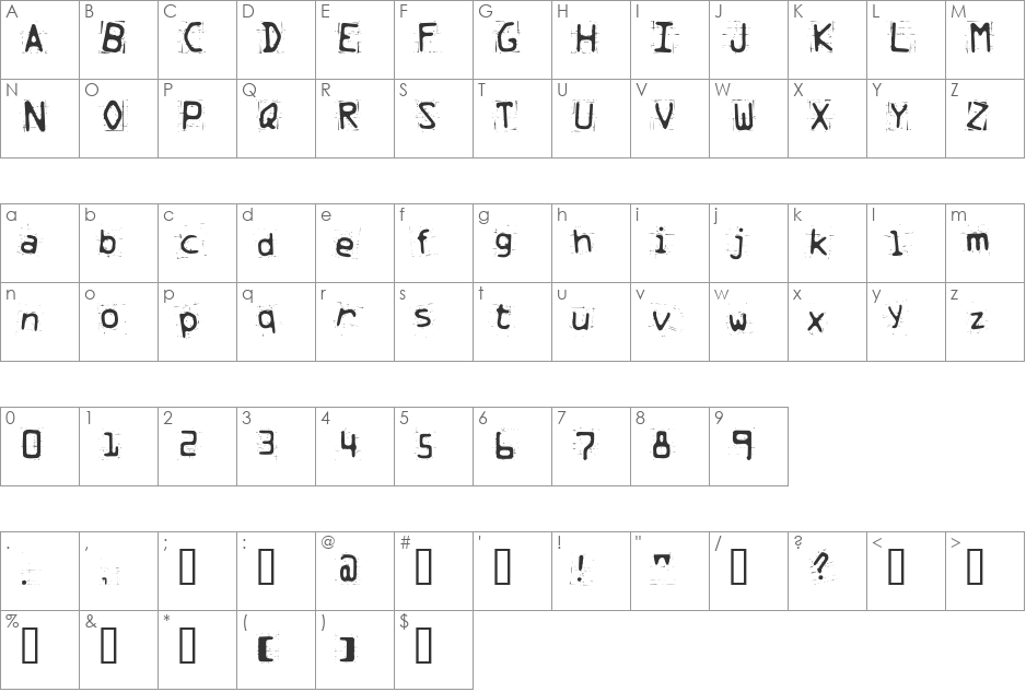 Trash font character map preview