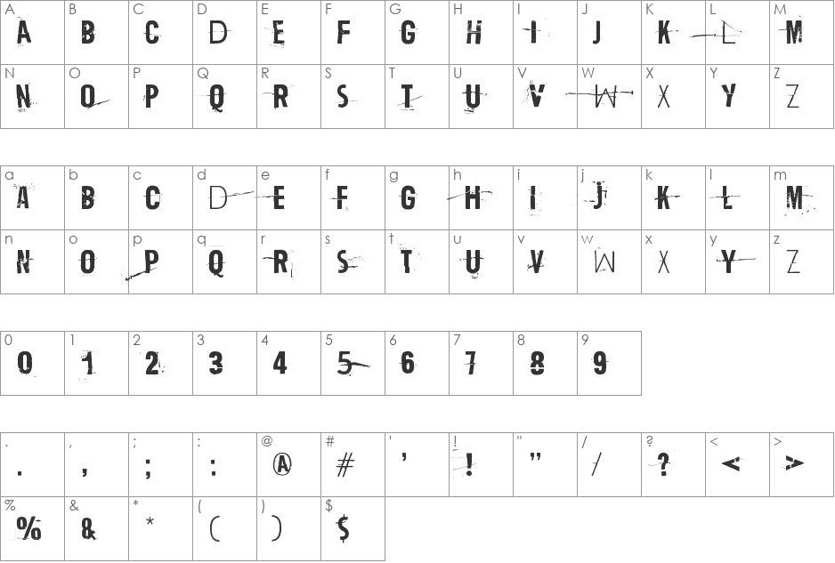 Trash Zydego font character map preview