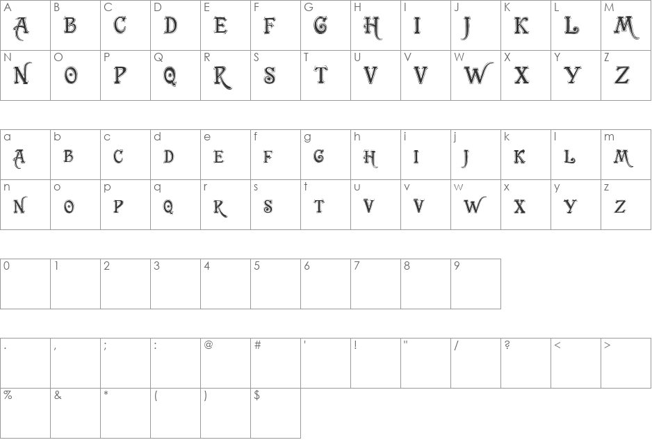 TrashBarusa font character map preview