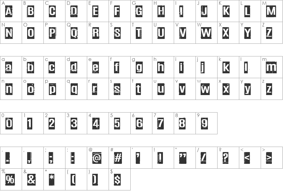 Trashbox font character map preview