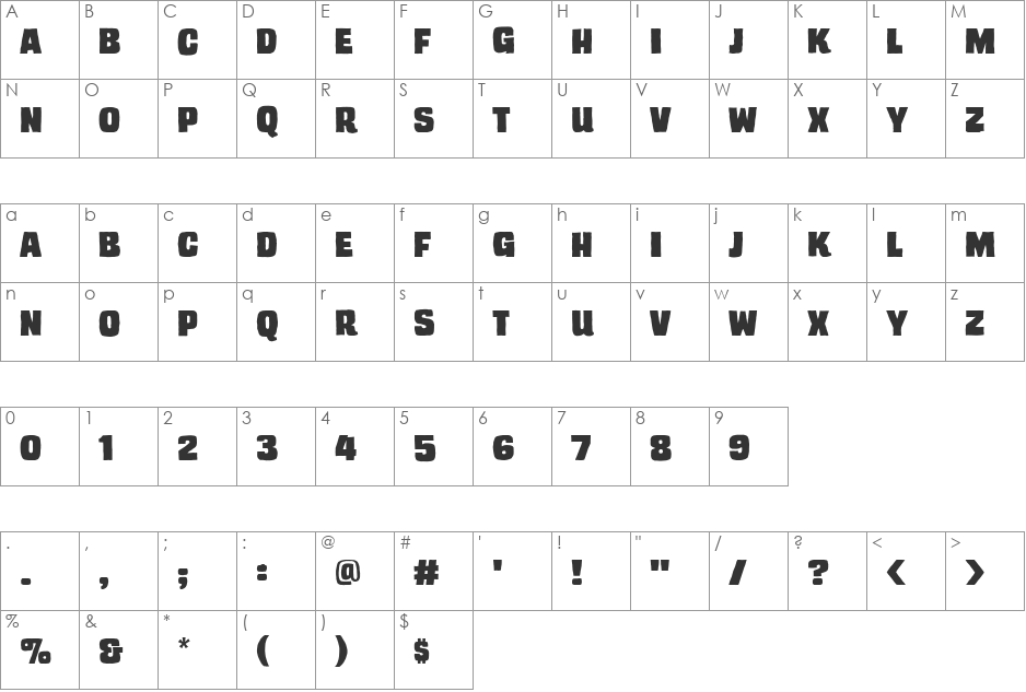 TrashCinema BB font character map preview